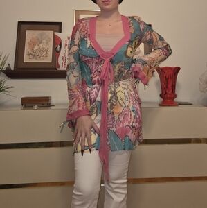 Milly 100% Sheer Silk Tunic. Multicolor. Size Small.
